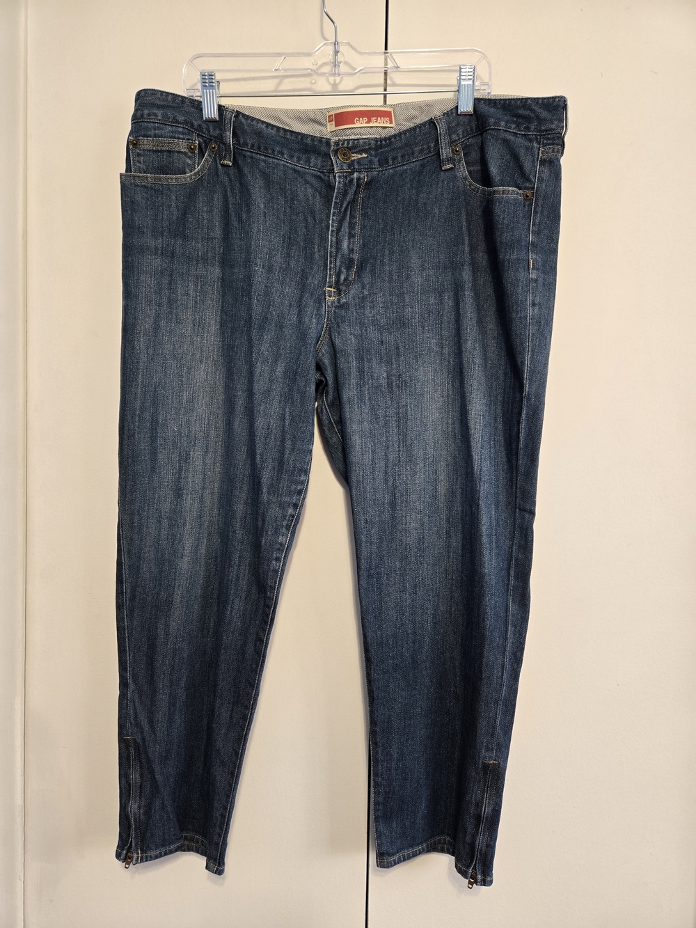 GAP Jeans Size 16 Cropped Denim Jeans‎ Ankle Zip Stretch Dark Wash